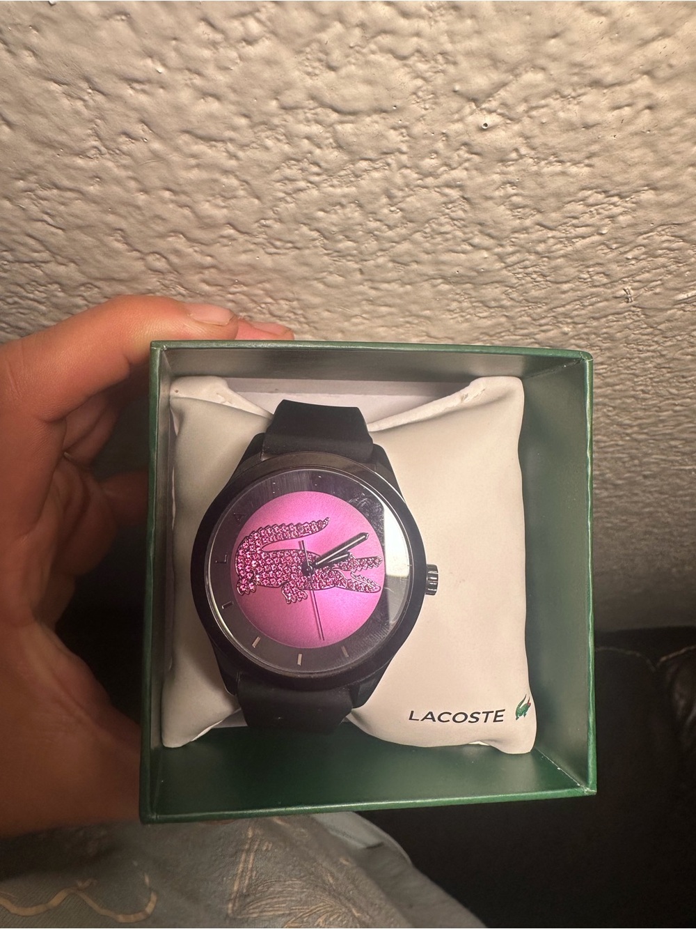 Lacoste Women's Black Case Watch with Pink Crystal Croc Dial